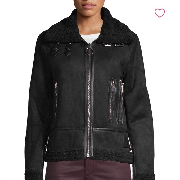 Faux Fur Shearling Moto Black Jacket Small - Picture 1 of 4